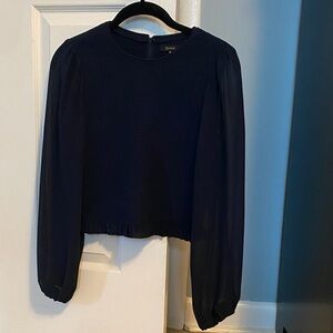 Quince Navy Long-Sleeve Textured Bodice Blouse